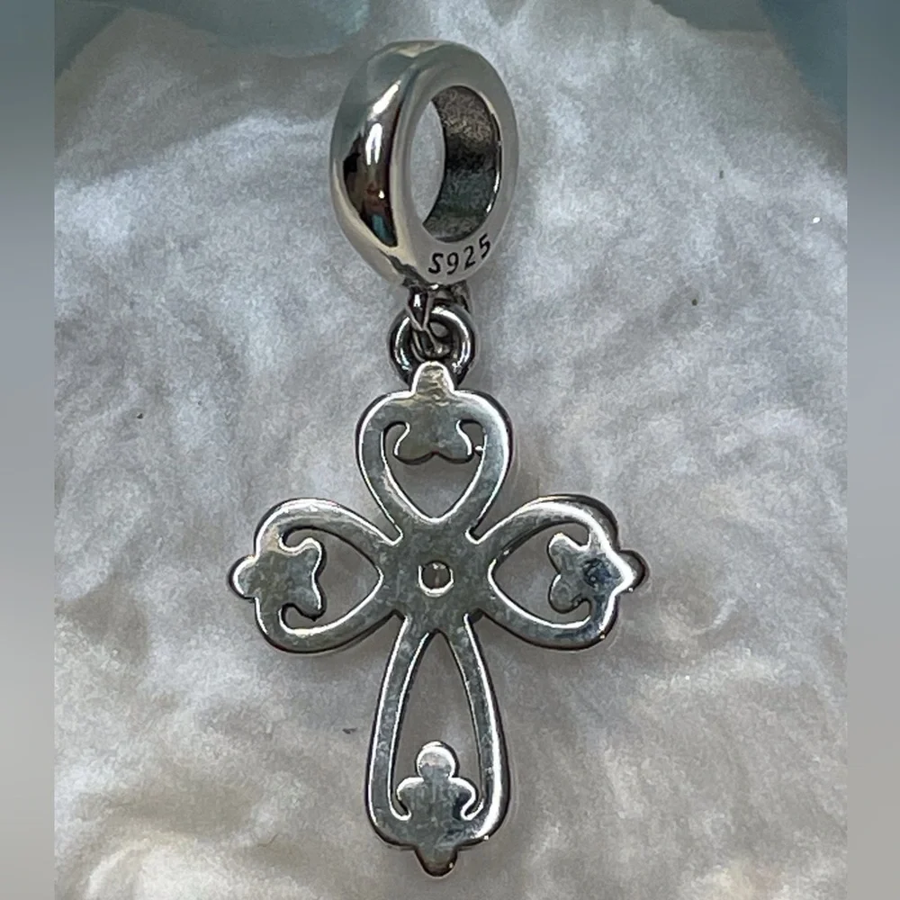 Bracelet Charm Cross with Rhinestone Sterling Silver